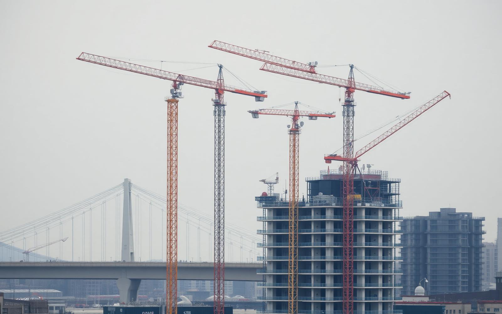 Construction site with high-rise and cranes