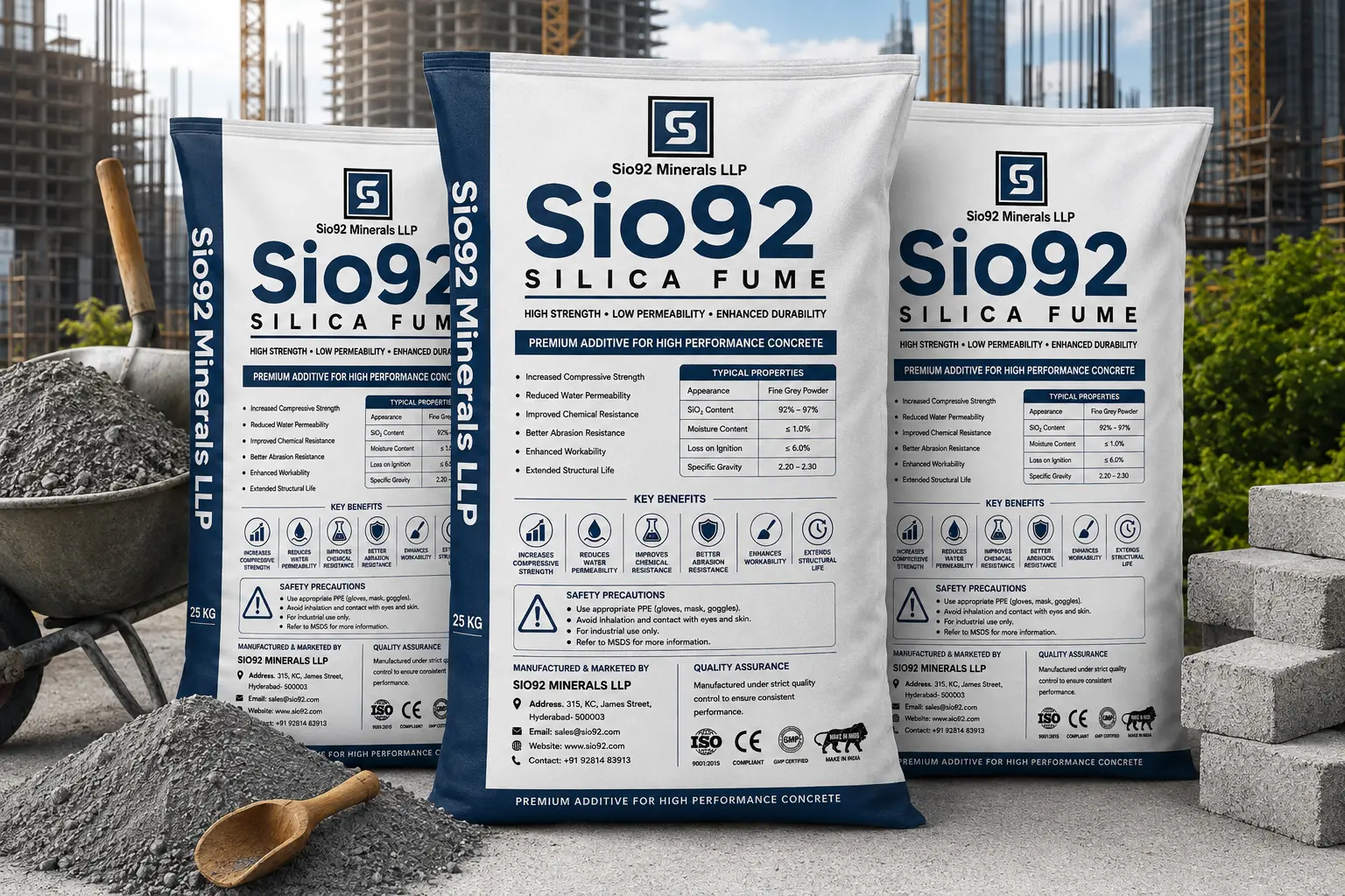 Sio92 Silica Fume bags at a construction site