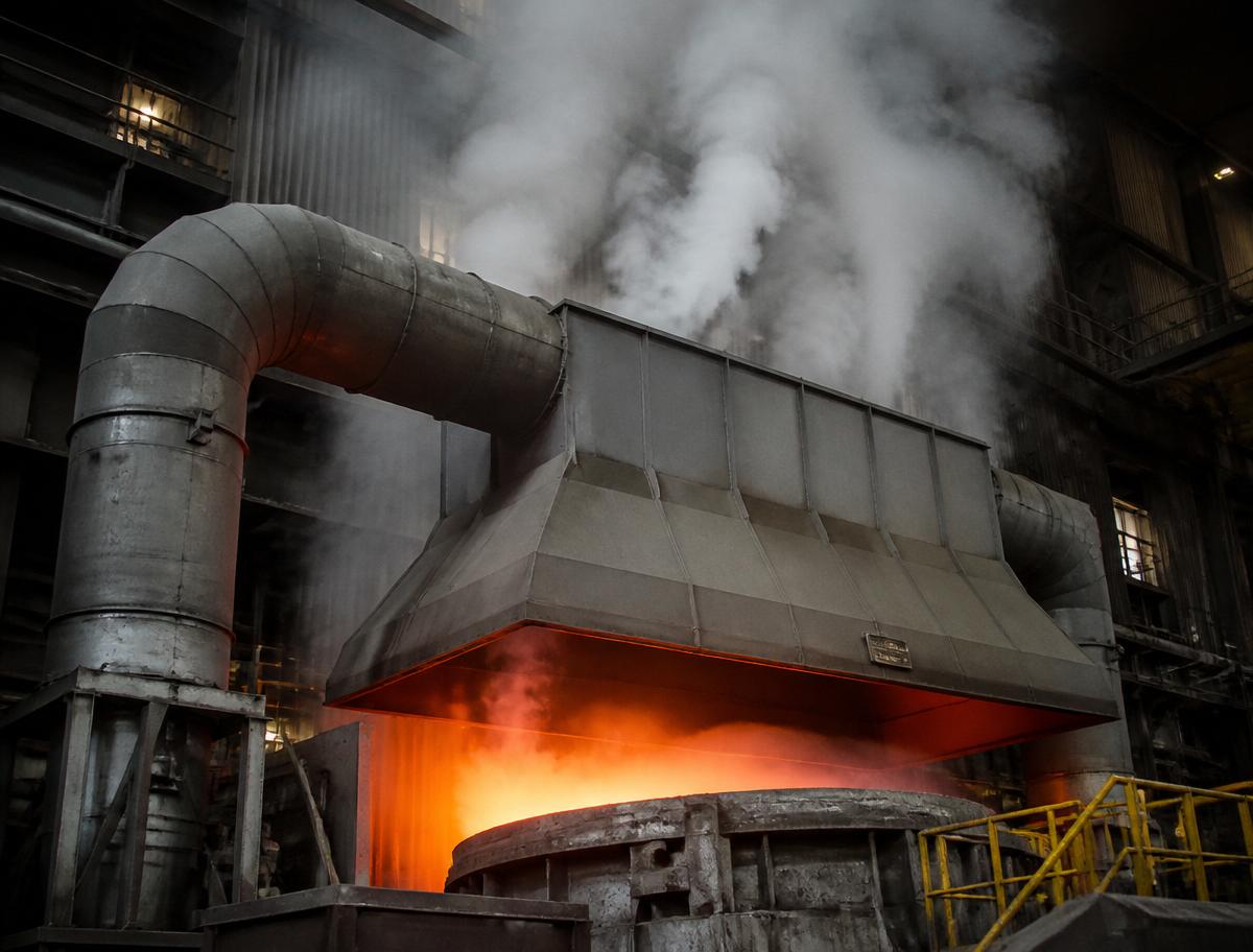 Silica oxide vapour captured in the off-gas hood above the furnace